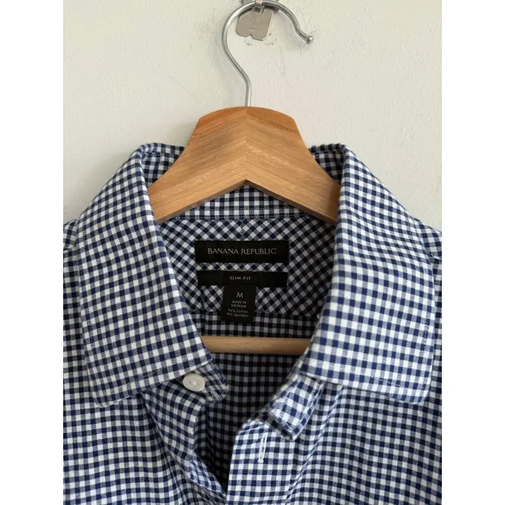 Banana Republic Gingham Pattern Slim Fit Button Up Shirt Blue M